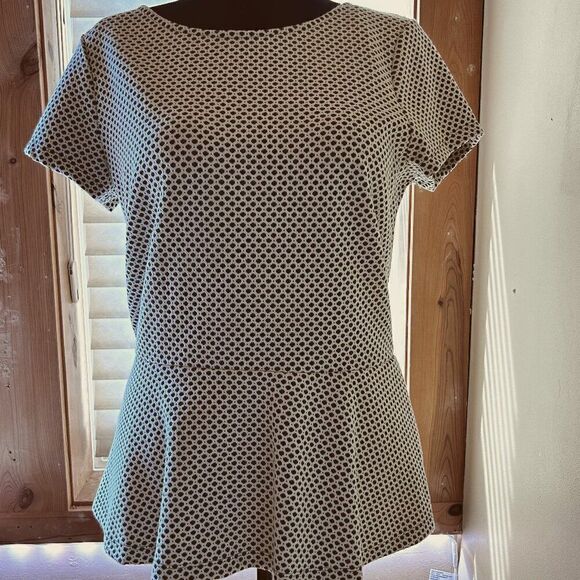 Banana Republic Peplum Top Black and White Polka Dot Cap Sleeve Size 14/XLarge - Picture 1 of 8